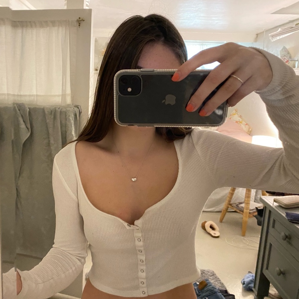 White long-sleeve top